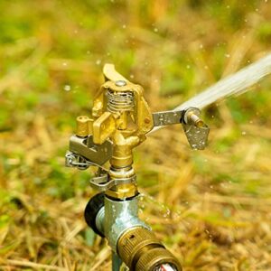 Hourleey 1/2 Inch Brass Impact Sprinkler, Heavy Duty Water Sprinkler Head, Adjustable 0-360 Degree Coverage Pattern, Watering Sprinkler for Large Area Lawn Patio Garden Irrigation (4)