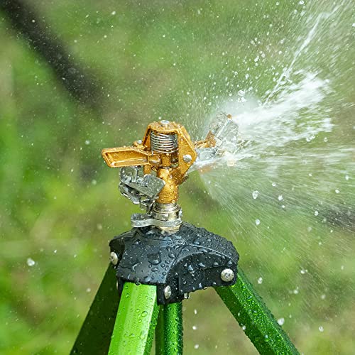 Hourleey 1/2 Inch Brass Impact Sprinkler, Heavy Duty Water Sprinkler Head, Adjustable 0-360 Degree Coverage Pattern, Watering Sprinkler for Large Area Lawn Patio Garden Irrigation (4)