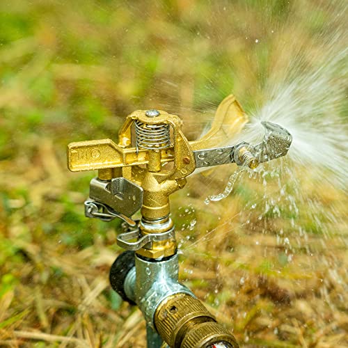 Hourleey 1/2 Inch Brass Impact Sprinkler, Heavy Duty Water Sprinkler Head, Adjustable 0-360 Degree Coverage Pattern, Watering Sprinkler for Large Area Lawn Patio Garden Irrigation (4)