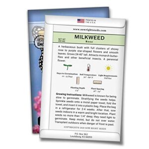Sow Right Seeds - Rose Milkweed Seeds - Attract Monarch Butterflies to Your Garden - Non-GMO Heirloom Seeds - Full Instructions for Planting - Wonderful Gardening Gift