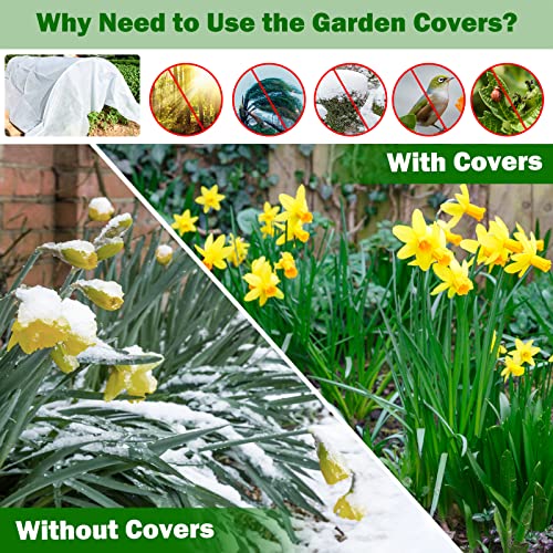 hannger Plant Covers Freeze Protection 8.2' × 12.5' with 3 Sets Garden Hoops 7ft Long - 17Pcs Fiberglass Hoop Frame Garden Covers Reusable for Raised Beds/Row Crop Cover/Frost Blanket/Plant Cover