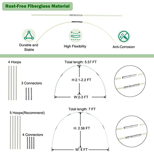 hannger Plant Covers Freeze Protection 8.2' × 12.5' with 3 Sets Garden Hoops 7ft Long - 17Pcs Fiberglass Hoop Frame Garden Covers Reusable for Raised Beds/Row Crop Cover/Frost Blanket/Plant Cover