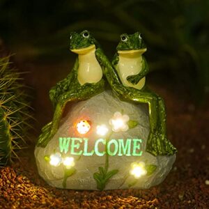 nacome solar couple frog statue for garden decor – outdoor lawn decor figurines for patio,balcony,yard,lawn ornament – frog gifts for women/mom/grandma/parents/anniversary/couple/wife