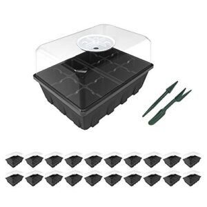 Gardzen 20-Set Garden Propagator Set, Seed Tray Kits with 240-Cell, Seed Starter Tray with Dome and Base 6.6" x 4.5" (12-Cell Per Tray)