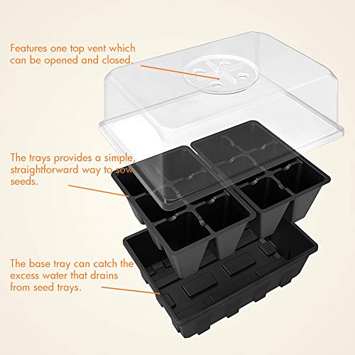 Gardzen 20-Set Garden Propagator Set, Seed Tray Kits with 240-Cell, Seed Starter Tray with Dome and Base 6.6" x 4.5" (12-Cell Per Tray)