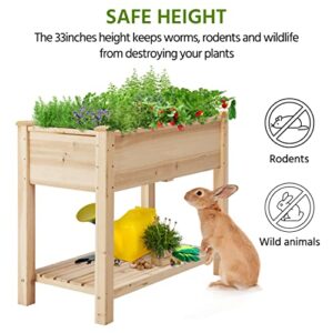 Yaheetech Raised Garden Bed Planter Box with Legs & Storage Shelf Wooden Elevated Vegetable Growing Bed for Flower/Herb/Backyard/Patio/Balcony 34x18x30in