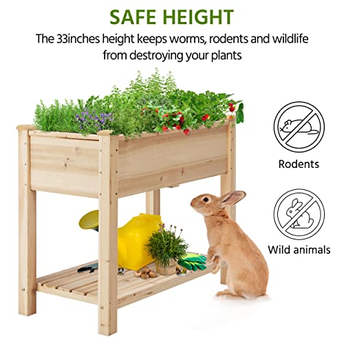 Yaheetech Raised Garden Bed Planter Box with Legs & Storage Shelf Wooden Elevated Vegetable Growing Bed for Flower/Herb/Backyard/Patio/Balcony 34x18x30in