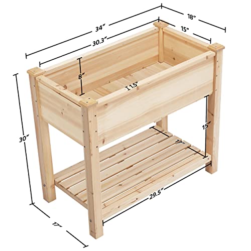 Yaheetech Raised Garden Bed Planter Box with Legs & Storage Shelf Wooden Elevated Vegetable Growing Bed for Flower/Herb/Backyard/Patio/Balcony 34x18x30in