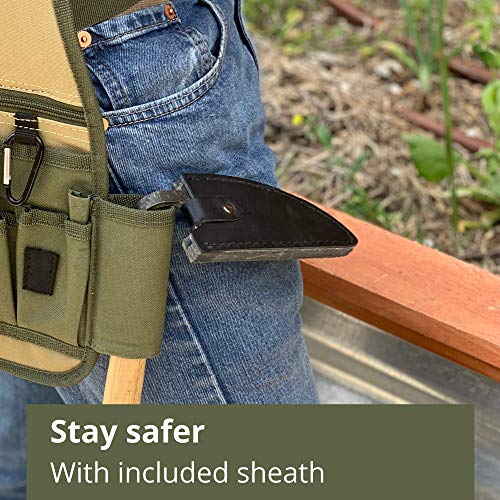 Truly Garden Sickle Style Hand Weeder Tool with Thick Leather Sheath and Sharpening Stone