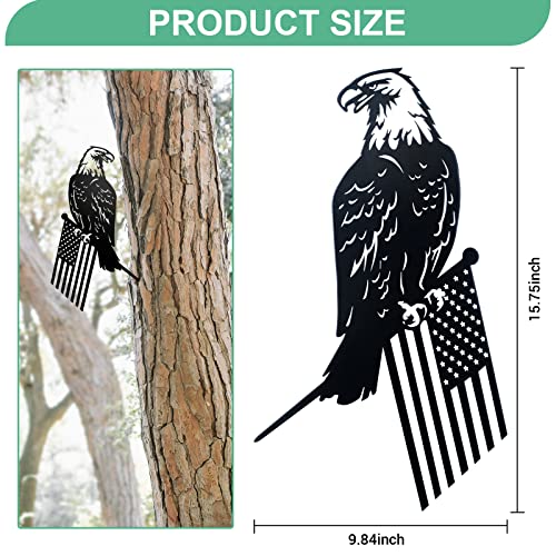 Freedom Eagle Decoration - Garden Metal Bald Eagle Yard Art Bald Eagle Patriotic 4th of July Wall Sculpture for Garden Yard Patio Backyard Tree