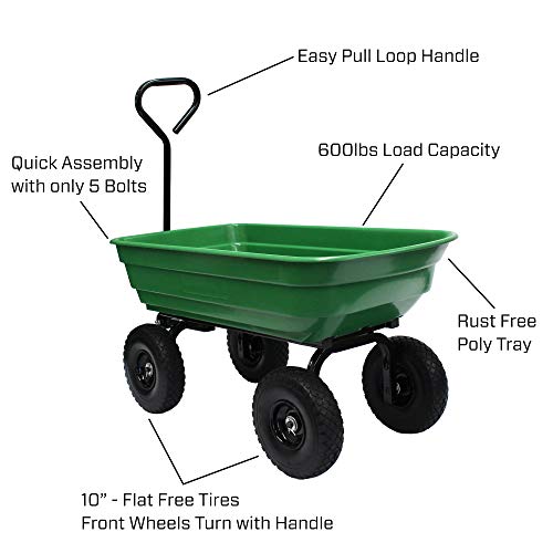 Garden Star 70275 Garden Wagon/Yard Cart with Flat Free Tires, 37" x 20" Poly Tray, 600lb capacity