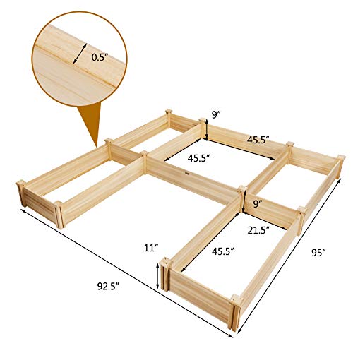 Giantex U-Shaped Raised Garden Bed, Wood Raised Garden Planter Box for Vegetables and Flowers, Easy Assembly, Garden Container for Backyard, Patio, Balcony (92.5" Lx95 Wx11 H)