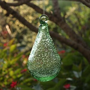 Artisan Crafts and Design 7” Glow in The Dark Hand-Blown Teardrop Glass Ornament Indoor and Outdoor Garden Decor