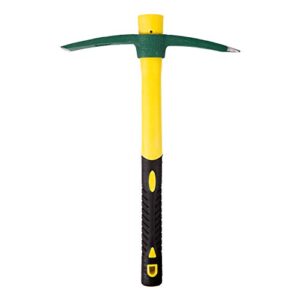 kinjoek pick mattock hoe, forged weeding garden pick axe with 15 inch fiberglass handle for loosening soil, gardening, camping or prospecting