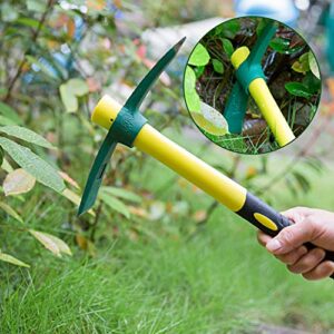 KINJOEK Pick Mattock Hoe, Forged Weeding Garden Pick Axe with 15 Inch Fiberglass Handle for Loosening Soil, Gardening, Camping or Prospecting