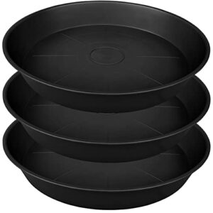 bleuhome 3 pack of 20 22 inch plant saucer (19.2 inch base), 3.6″ depth tray, large deep garden plastic flower plant trays for indoors outdoor, tray for planter 19-23″ (black)