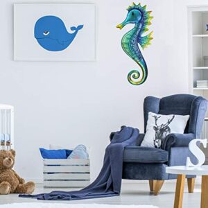 JOYBee 18inch Metal Large Seahorse Wall Art Decor,Christmas Decorations,Bathroom Ocean Glass Art Outdoor Hanging Beach Theme Decorations Blue Sea Life Sculpture For Outdoor Indoor Kitchen Garden Patio,Porch or Fence