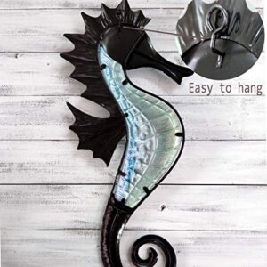 JOYBee 18inch Metal Large Seahorse Wall Art Decor,Christmas Decorations,Bathroom Ocean Glass Art Outdoor Hanging Beach Theme Decorations Blue Sea Life Sculpture For Outdoor Indoor Kitchen Garden Patio,Porch or Fence