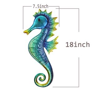 JOYBee 18inch Metal Large Seahorse Wall Art Decor,Christmas Decorations,Bathroom Ocean Glass Art Outdoor Hanging Beach Theme Decorations Blue Sea Life Sculpture For Outdoor Indoor Kitchen Garden Patio,Porch or Fence