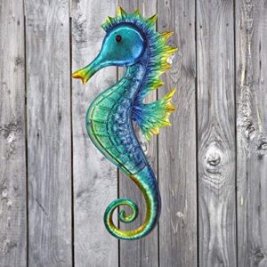 JOYBee 18inch Metal Large Seahorse Wall Art Decor,Christmas Decorations,Bathroom Ocean Glass Art Outdoor Hanging Beach Theme Decorations Blue Sea Life Sculpture For Outdoor Indoor Kitchen Garden Patio,Porch or Fence