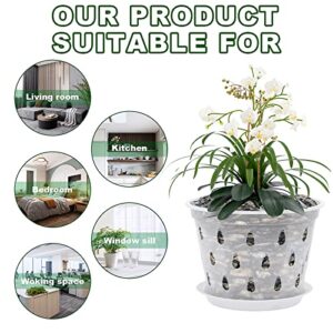 AAHGGBA Orchid Pot, 7 Inch 8 Pack Orchid Pots with Drainage Holes and Saucers Clear Plastic Orchid Pots Provide Good Air Circulation Garden Planters Pots for Indoor and Outdoor Use