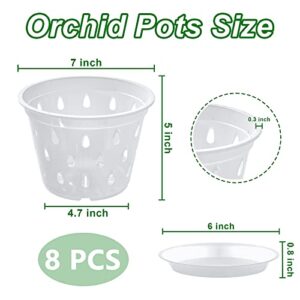 AAHGGBA Orchid Pot, 7 Inch 8 Pack Orchid Pots with Drainage Holes and Saucers Clear Plastic Orchid Pots Provide Good Air Circulation Garden Planters Pots for Indoor and Outdoor Use