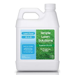 superior nitrogen & potash 15-0-15 npk- lawn food quality liquid fertilizer – concentrated – any grass type- simple lawn solutions green, growth – lawn and garden rates – phosphorus-free (1 quart)