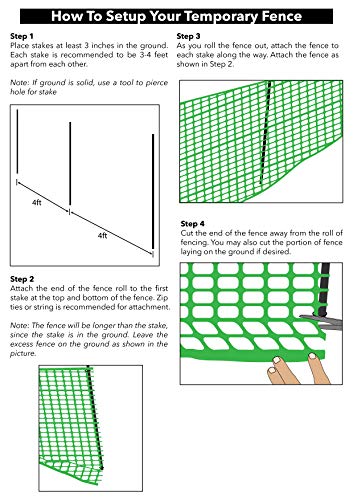 Safety Fence + 25 Steel Plant Stakes, Extra Strength Mesh Snow Fencing, Temporary Green Plastic Garden Netting 4x100 Feet Fence & 25, 4 Foot Stakes, Above Ground Barrier for Construction Dogs Plants