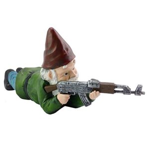 military garden gnome with an ak47 | funny army statue, perfect for gun lovers, military collectors, combat enthusiasts & army men | indoor & outdoor lawn yard decor (prone, traditional)