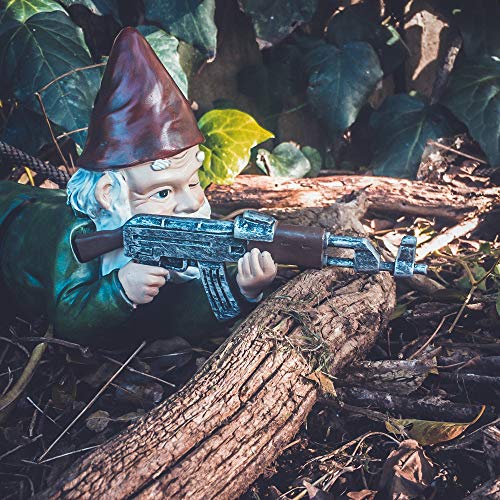 Military Garden Gnome with an AK47 | Funny Army Statue, Perfect for Gun Lovers, Military Collectors, Combat Enthusiasts & Army Men | Indoor & Outdoor Lawn Yard Decor (Prone, Traditional)