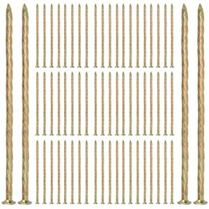 mouyat 100 pcs 6 inch metal galvanized spiral spike, landscape garden stakes carpentry nails edging anchors for artificial turf, paver edging, construction, weed barrier, tent, gold