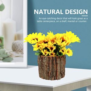 Operitacx Wood Bark Flower Pot Natural Log Succulent Planter Rustic Tree Stump Planter Cactus Pot Garden Balcony Decoration 12cm ( Wood )