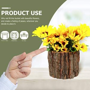 Operitacx Wood Bark Flower Pot Natural Log Succulent Planter Rustic Tree Stump Planter Cactus Pot Garden Balcony Decoration 12cm ( Wood )