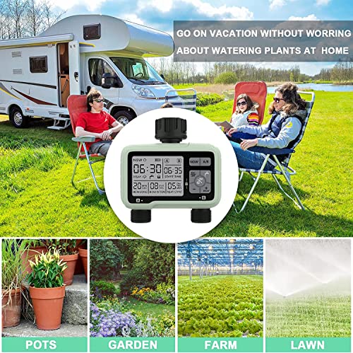 SOGUYI Hose Timer,Automatic Watering Timer for Gardens,Sprinkler Timer with Rain Delay / Child Lock /IP65 Waterproof, Large LCD Screen Irrigation Systems for Garden, Lawn, 2 Zones