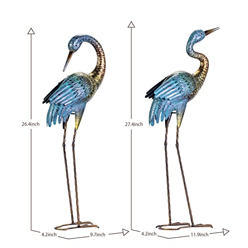 Natelf Garden Crane Statues Outdoor, Standing Blue Heron Decoy Sculptures, Metal Bird Yard Art for Lawn Patio Backyard Decoration(Set of 2)