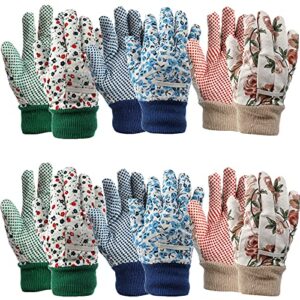 yopay 6 pairs gardening gloves for women, soft jersey garden gloves, rubbuer dots cotton working gloves for men, planting, seeding, fishing, restoration work, 3 colors