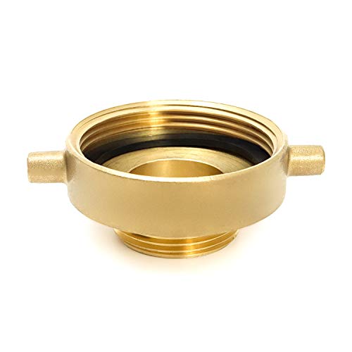 QWORK Brass Fire Hydrant Adapter, Hydrant to Garden Hose Adapter, 2-1/2" NST (NH) Female x 3/4" GHT Male, Fire Equipment Hose Adapter with Pin Plug, 1 Pack
