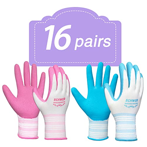 Schwer 16 Pairs Gardening Gloves for Women Breathable Work Gloves Garden Gloves with Powerful Grip, Universal Size M fits Most, Suitable for Multi-purposes