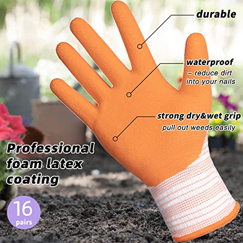 Schwer 16 Pairs Gardening Gloves for Women Breathable Work Gloves Garden Gloves with Powerful Grip, Universal Size M fits Most, Suitable for Multi-purposes