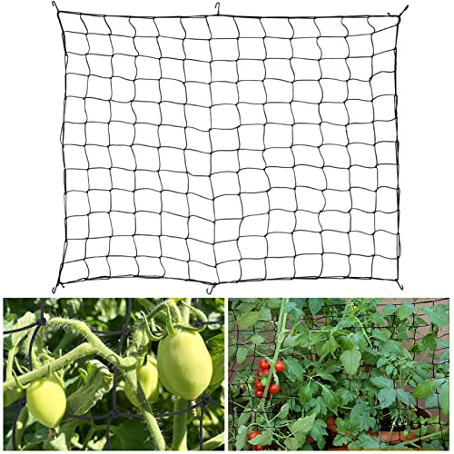 Trellis Net for Climbing Plants - Stretch to 5x5ft Elastic Grow Tent Scrog Net with 6 Hooks, Flexible Trellises Plant Growing Netting for Outdoor Garden Balcony Yard Plants