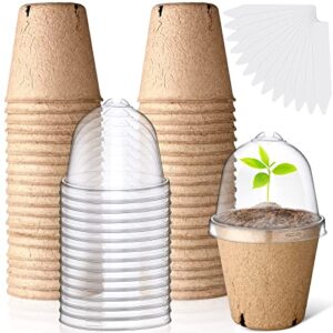50 pcs 3.2 inch round peat pots degradable nursery seed starter kit garden germination tray 50 pcs humidity dome 50 pcs plant labels for planting flower vegetable herb succulent seedlings