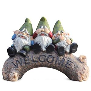 gnome garden decor, fairy garden welcome sign statues whimsical gnomes sculptures for yard patio outside home