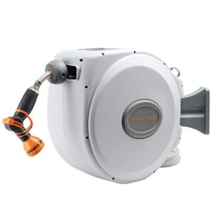 giraffe retractable garden hose reel with 5/8″ x 60ft+5ft water hose 180° swivel bracket, any length lock