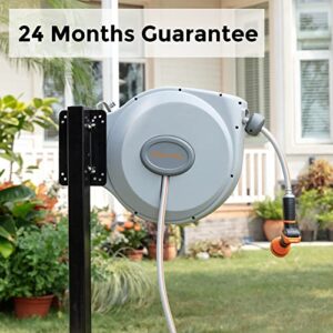 Giraffe Retractable Garden Hose Reel with 5/8" x 60ft+5ft Water Hose 180° Swivel Bracket, Any Length Lock