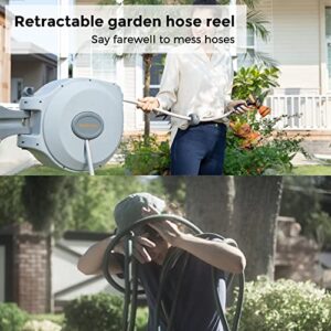 Giraffe Retractable Garden Hose Reel with 5/8" x 60ft+5ft Water Hose 180° Swivel Bracket, Any Length Lock