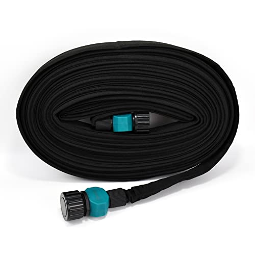 Drip Hose Flat Soaker Hose 50 ft -Premium Rubber Watering Hoses with Rust-Resistant Heavy Duty End Cap and Solid Brass Connector for Garden, Lawns and even as Foundation