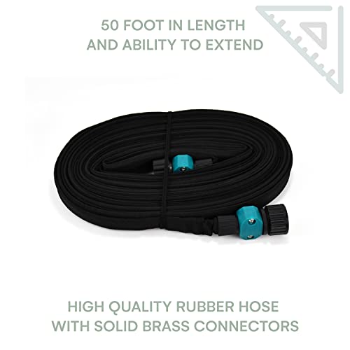 Drip Hose Flat Soaker Hose 50 ft -Premium Rubber Watering Hoses with Rust-Resistant Heavy Duty End Cap and Solid Brass Connector for Garden, Lawns and even as Foundation