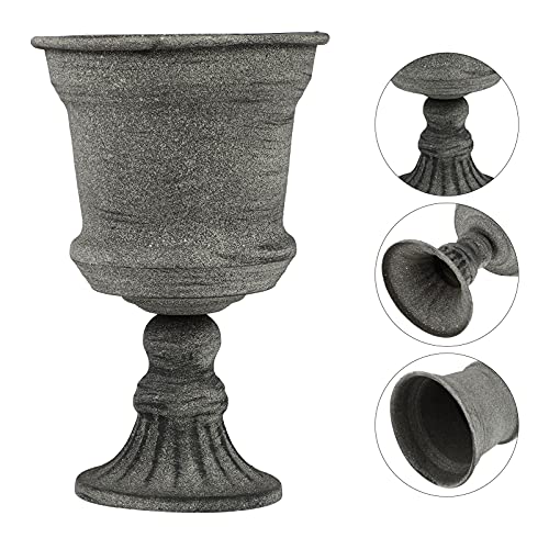 Rustic Iron Grecian Urn Planter Classic Farmhouse Urn Flower Pot Vase Decorative Wedding Flower Pot Home Garden Porch Front Door Planters Desk Balcony Decoration Grey