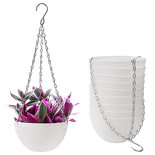 Foraineam 10 Pieces 6 Inch Hanging Planters, Garden Self-Watering Flower Plant Pot Container, Mini Succulent Planter Pots with Hanging Chain