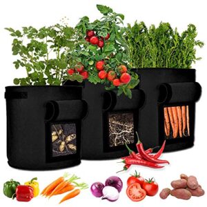 dchant&wiiiisen potato grow bags 3 pack 7 gallon plant grow bag with window flap breathable planting and two handles thickened non-woven fabric gardening plant containers for vegetables & flowers